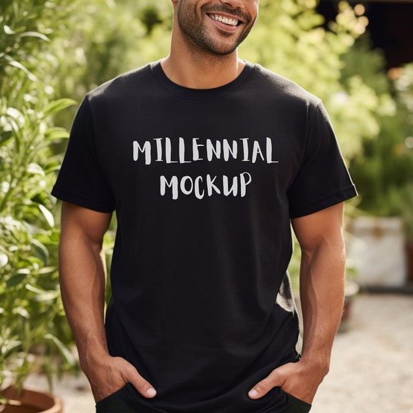 Black T-Shirt Mockup Man Black Bella Canvas 3001 Mockup Bella Canvas Mockup Male Model Mockup Man 3001 T-Shirt Mockup Lifestyle Mockup Men