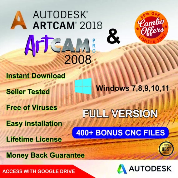 Autodesk Artcam PRO 2018 & Artcam Pro 2008 Combo, 400 Bonus CNC.