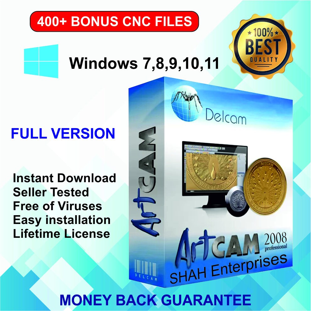 Artcam PRO 2008 Full Version, 400 Bonus CNC Files Lifetime License.