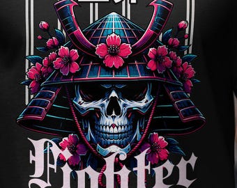 Samurai Skull Digital Art Print, Japanese Warrior Artwork, Floral Samurai Helmet Illustration, Gothic Skull Wall Decor