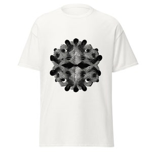 Abstract Pattern Graphic T-shirt | Black and White / Generative Art / Minimalistic / Psychedelic / Alien / 2D Geometry | ”Eye of Sight”
