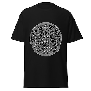 Abstract Pattern Graphic T-shirt | Black and White / Generative Art / Minimalistic / Parametric / 2D Geometry / Network / Nodes | ”Lifetime”