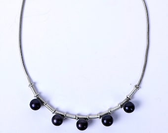 Handmade Black Pearl and Sterling Silver Necklace