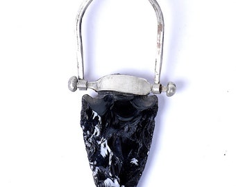 Handmade Obsidian Arrowhead Pendant in Sterling Silver