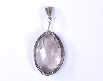 Handmade clear quartz and sterling silver pendant