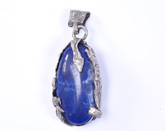 Handmade Lapis Lazuli Pendant in reclaimed sterling silver