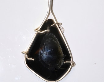 Handmade Silver Sheen Obsidian Teardrop pendant in sterling silver