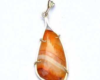 Handmade Moroccan Agate and Sterling Silver Pendant