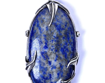 Handmade Lapis Lazuli Pendant in gothic style sterling silver setting