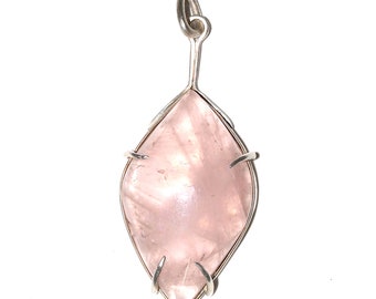 Rose quartz and silver handmade pendant