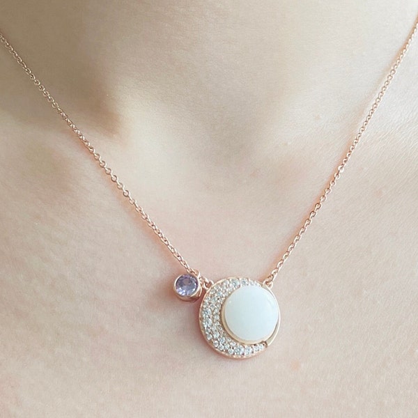 Regalo di gioielli per il latte materno/Collana lunare Kit fai da te/Oro rosa/Ricordo/Regalo per l'allattamento al seno/amore per se stessi/moglie/madre/San Valentino/con pietra portafortuna