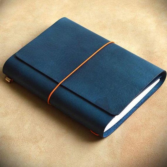 Blue Trifold Traveler's Journal Leather Cover/All sizes of Midori-style leather covers/Refillable notebook/Perfect birthday gift