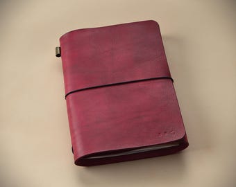 Burgundy Handcrafted trifold traveler&#39;s journal cover/ Accommodates all notebook sizes/ The best gift for anyone