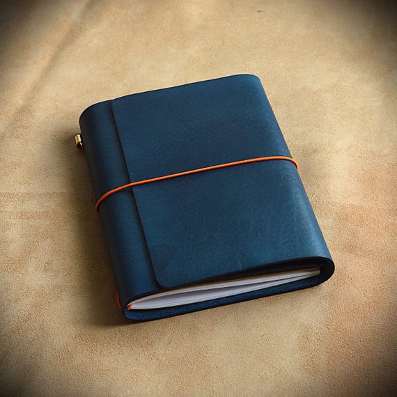 Blue Trifold Traveler's Journal Leather Cover/All sizes of Midori-style leather covers/Refillable notebook/Perfect birthday gift