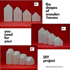 Houten blanks van huisvorm, houten huizen om te schilderen, onvoltooide vorm van houten huizen, houten blanks voor doe-het-zelf, woondecoratie