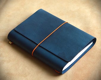 Trifold Traveler's Journal/blue Leather Cover/all Sizes of