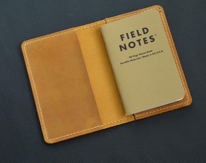 Handcrafted Crazy Horse leather Field Notes cover for 3.5" x 5.5" notebooks. Stay organized and stylish with this durable essential.