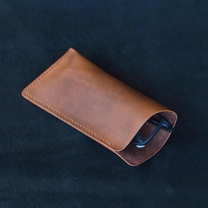 Estuche de cuero artesanal para gafas - Funda delgada para gafas de sol - Estuche protector para gafas