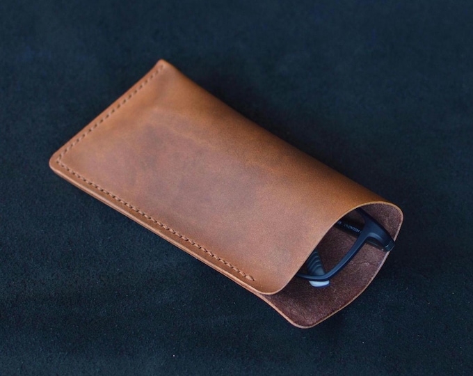 Handcrafted Leather Glasses Case - Slim Sunglasses Sleeve - Protective Eyewear Pouch