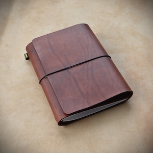 Trifold Traveler&#39;s Journal Leather Cover/All sizes of Midori style leather covers/Mahogany Leather/Refillable/Birthday or Christmas gift