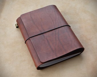 Trifold Traveler&#39;s Journal Leather Cover/All sizes of Midori style leather covers/Mahogany Leather/Refillable/Birthday or Christmas gift