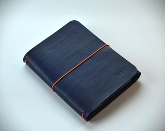Blue Leather Trifold Journal: Handstitched Travel Sketchbook