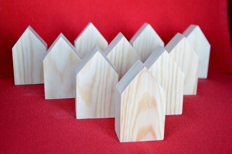 Wooden Blanks of house shape, Wooden Houses for Painting, Unfinished Shape of Wooden Houses, Wooden Blanks for DIY, Home Decor image 1