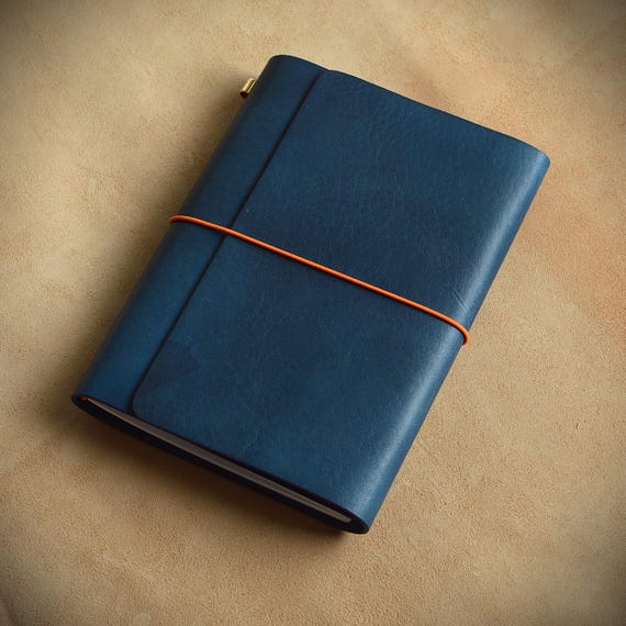 Blue Trifold Traveler's Journal Leather Cover/All sizes of Midori-style leather covers/Refillable notebook/Perfect birthday gift