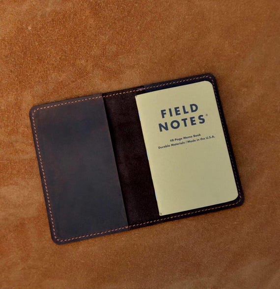 Handcrafted Crazy Horse leather Field Notes cover. Pocket size, refillable design for 3.5" x 5.5" notebooks. Perfect for everyday using.