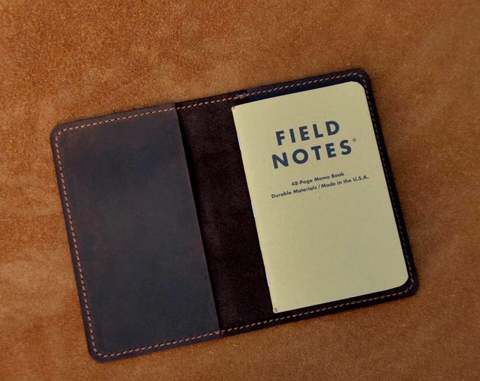 Handcrafted Crazy Horse leather Field Notes cover. Pocket size, refillable design for 3.5" x 5.5" notebooks. Perfect for everyday using.