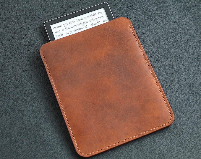Hand Stitched Cognac Leather E-reader Case, Personalized