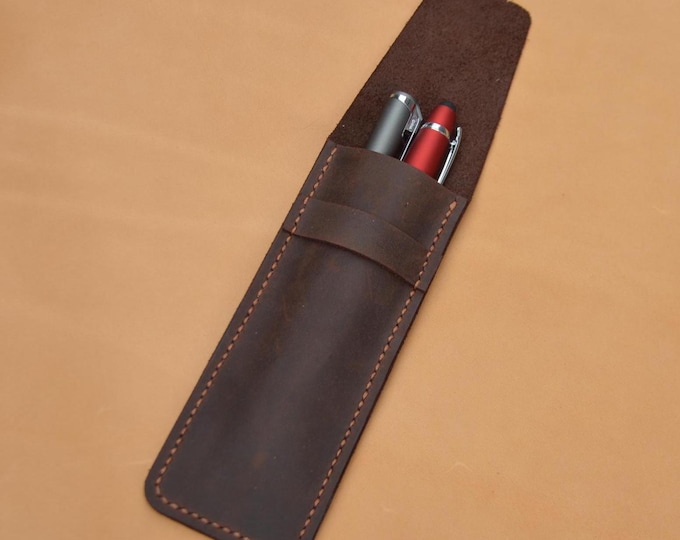 Leather Pen Case/Personalized pen case/Crazy horse leather/Pen pouch/Pen holder/Pen Case Leather/Birthday gif/Gift for him/Gift for her