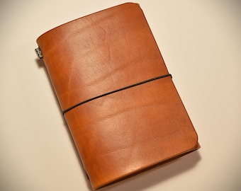 Trifold Leather Traveler's Journal Cover – Midori Style Refillable Notebook Holder