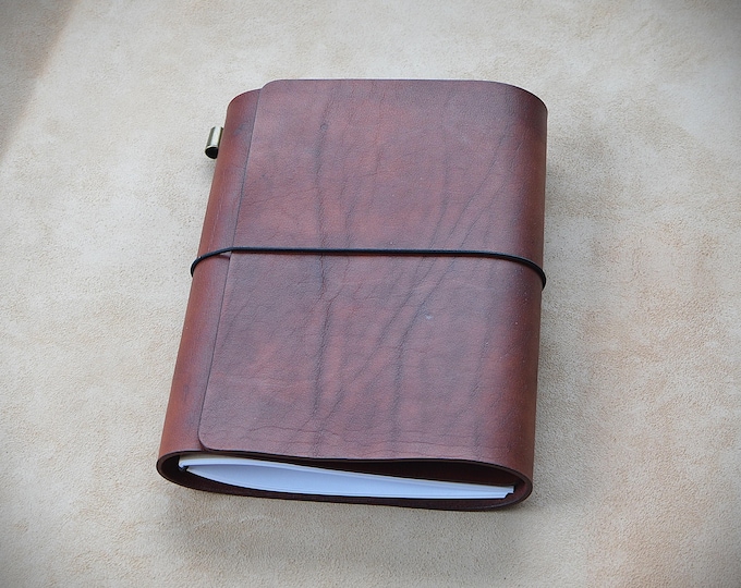 Mahogany Trifold Traveler's Journal/ Refillable notebook, ideal as a personalized birthday gift