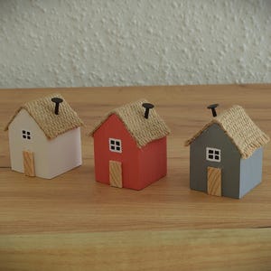 Set of 3 painted wooden houses/ Home Decor/ Tiny Wooden Houses