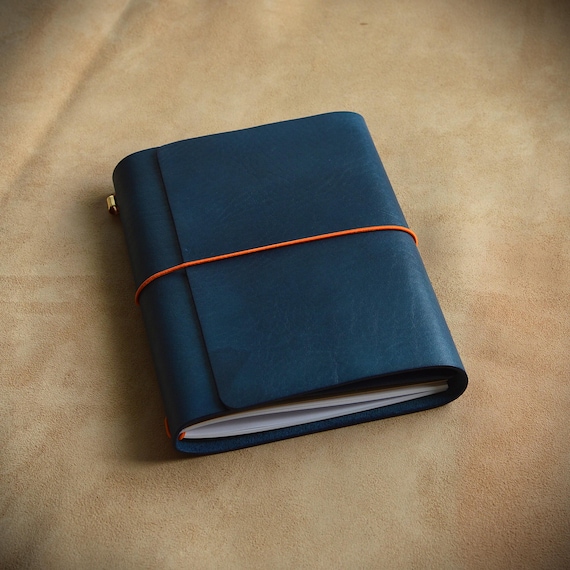 Blue Trifold Traveler's Journal Leather Cover/All sizes of Midori-style leather covers/Refillable notebook/Perfect birthday gift