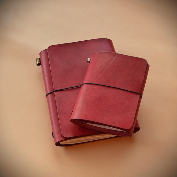 Handcrafted Leather Trifold Traveler's Journal Cover in shade burgundy/ Accommodating all refillable notebook sizes / Ideal gift