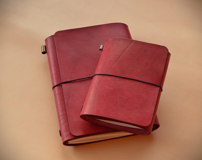 Handcrafted Leather Trifold Traveler's Journal Cover in shade burgundy/ Accommodating all refillable notebook sizes / Ideal gift