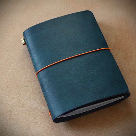 Blue Trifold Traveler's Journal Leather Cover/All sizes of Midori-style leather covers/Refillable notebook/Perfect birthday gift