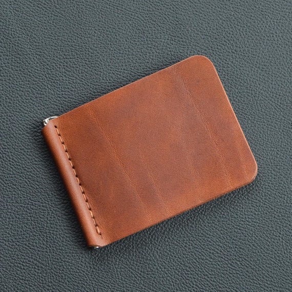 Cognac Leather Money Clip Wallet, Free personalization, Leather Wallet for men, Leather Bill Clip, Purse, Birthday or Christmas gift for him