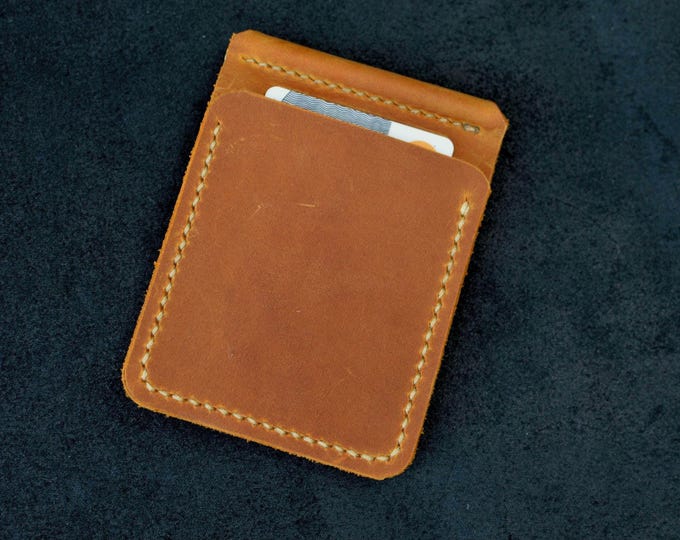 Handmade Crazy Horse Leather Money Clip Wallet, Caramel Billfold