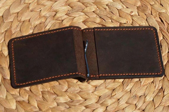 Men's Leather Money Clip Wallet, Handmade Leather billfold, Crazy Horse Leather Wallet, Gift for him, Birthday gift
