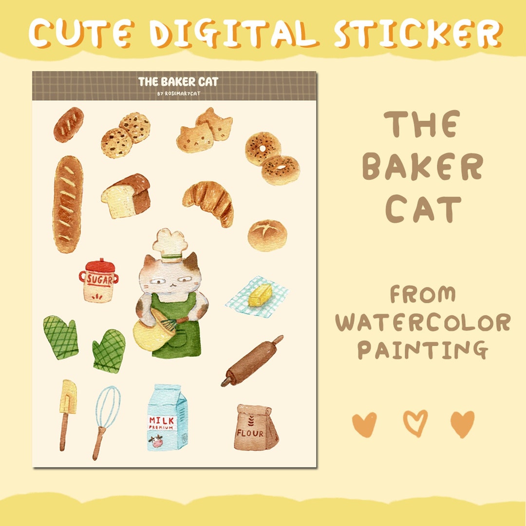 Baker Cat Sticker Set | Watercolor Baking Clipart (digital Download) - Etsy
