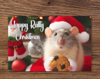 Tarjeta navideña con ratas / Adorable felicitación navideña con ratas festivas / Tarjeta navideña para amantes de las ratas