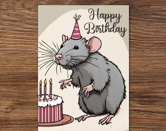 Wish a Happy Birthday to Your Ratty Friend -  - An Adorable Rat Birthday Card and Cake BY Ratatatat Designs