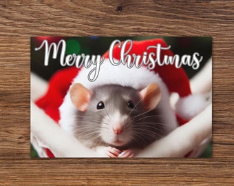 Tarjeta navideña con ratas / Adorable felicitación navideña con ratas festivas / Tarjeta navideña para amantes de las ratas