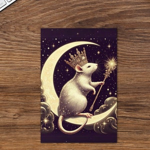 Wish a Happy Birthday to Your Ratty Friend -  -Celestial Rat -  An Adorable Rat Birthday Card with Cake BY Ratatatat Designs
