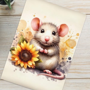 Linda tarjeta de rata/ratón de acuarela, -Una adorable tarjeta de rata/ratón para la persona que amas