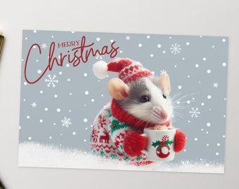 Tarjeta navideña con ratas / Adorable felicitación navideña con ratas festivas / Tarjeta navideña para amantes de las ratas