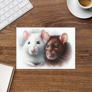 Linda tarjeta de rata de color agua, imagen de retrato, envía tu amor y mejores deseos con esta linda tarjeta de felicitación de rata/ratón